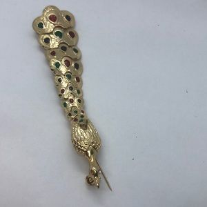 Lovely Peacock Shoulder Brooch Gold-tone with colorful enamel accent